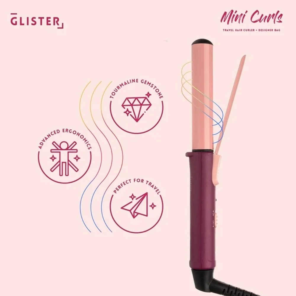 Glister Mini Curls Apricot Plum Travel Hair Curler - Picture 2 of 3